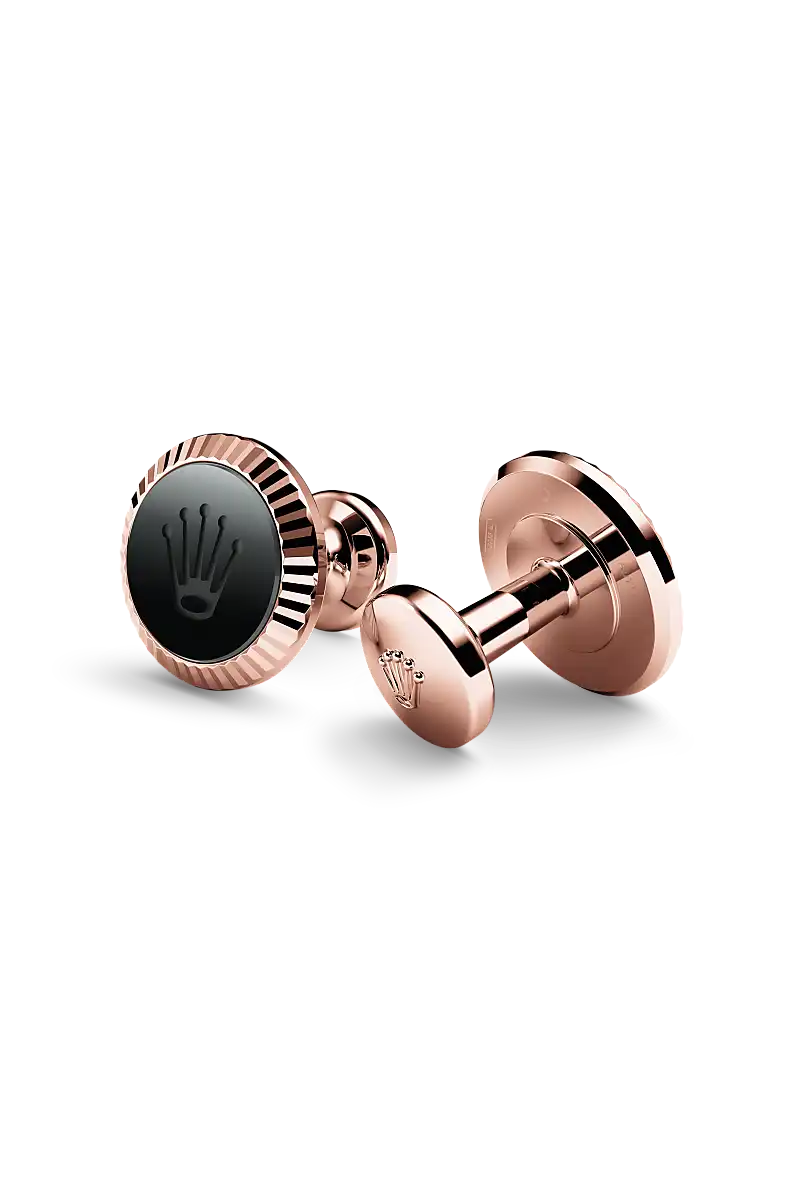 Rolex Manschettenknöpfe „Riffeldesign“ in Everose-Gold und Keramik, a1035 bei Hunke Uhren