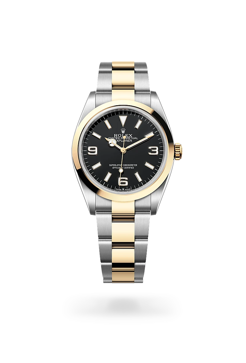 Rolex Explorer 36 in Oyster, 36 mm, Edelstahl Oystersteel und Gelbgold, M124273-0001 bei Hunke Uhren