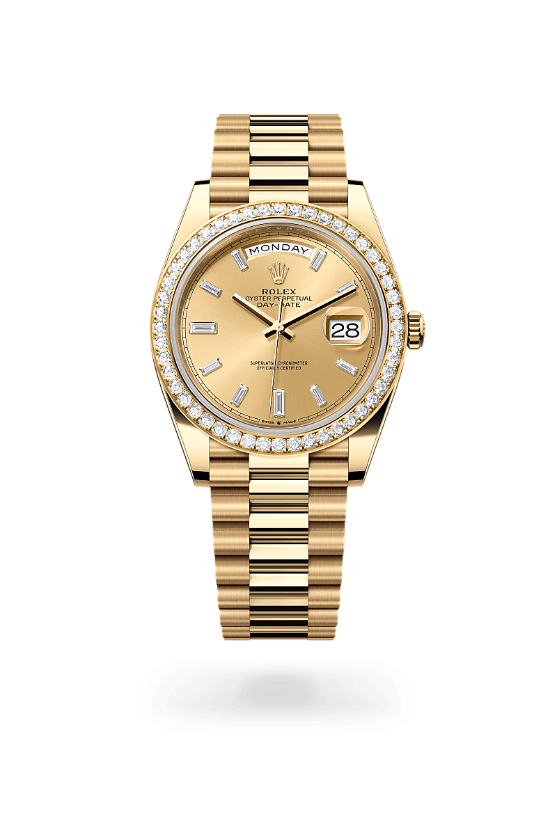 Rolex Day-Date 40 in Oyster, 40 mm, Gelbgold mit Diamanten, M228348RBR-0002 bei Hunke Uhren
